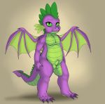  2018 anthro balls dragon erection exelzior friendship_is_magic green_eyes humanoid_penis male membranous_wings my_little_pony nude partially_retracted_foreskin penis scalie simple_background small_penis solo spike_(mlp) uncut wings 