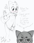  ! 2018 5_fingers anthro blush bottomless breasts cartoon_network cat cleavage clothed clothing digital_media_(artwork) embarrassed english_text feline female frown mammal mature_female monochrome nensuhouso nicole_watterson solo sweater text the_amazing_world_of_gumball whiskers 