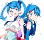  blue_girl blue_hair commentary dual_persona earrings facial_tattoo heart heart_earrings jewelry joman necktie sleeveless tattoo twintails wings yuu-gi-ou yuu-gi-ou_vrains zaizen_aoi 