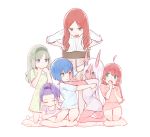  absurdres blue_eyes blue_hair child clenched_teeth commentary cushion darling_in_the_franxx dress eyes_visible_through_hair fighting gorgeous_mushroom green_eyes hairband hands_on_hips highres horn_grab horns ichigo_(darling_in_the_franxx) ikuno_(darling_in_the_franxx) kneeling kokoro_(darling_in_the_franxx) long_hair md5_mismatch miku_(darling_in_the_franxx) multiple_girls nana_(darling_in_the_franxx) one_eye_closed oni_horns purple_hair pushing red_eyes red_skin sharp_teeth short_hair simple_background sketch teeth white_background younger zero_two_(darling_in_the_franxx) 