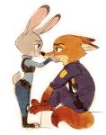  anthro barefoot canine clothed clothing disney female fox fur judy_hopps lagomorph male mammal nick_wilde oibib rabbit simple_background uniform zootopia 