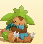  2018 ambiguous_gender chespin cute doll eyes_closed nintendo pok&eacute;mon pok&eacute;mon_(species) simple_background smile solo totodile type video_games 