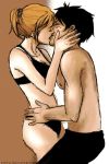  1boy 1girl black_eyes black_hair blush couple duo female hat lunami male monkey_d_luffy nami_(one_piece) one_piece orange_hair pirate short_hair smile straw_hat_pirates tattoo 