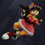  3d_(artwork) alternate_version_at_source amber_eyes anthro big_breasts black_hair black_nose breasts cat cleavage clothed clothing digital_media_(artwork) dress feline female fingerless_gloves fur gloves hair honey_the_cat mammal smile sonic_(series) southerwigwam yellow_fur 