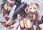  :d ahoge ankle_boots armpit_cutout ass azur_lane bangs black_legwear black_panties blush boots breasts commentary_request double-breasted faulds garter_straps grey_footwear grey_hair hand_on_own_knee headgear hetaren_(ramark) highres iron_cross long_hair long_sleeves looking_at_viewer machinery medium_breasts military military_uniform multicolored multicolored_eyes multicolored_hair no_pants open_mouth orange_eyes panties prinz_eugen_(azur_lane) red_eyes red_hair shiny shiny_hair sideboob sidelocks smile solo streaked_hair swept_bangs thighhighs thighs turret two-tone_background two_side_up underwear uniform v-shaped_eyebrows very_long_hair wide_sleeves 