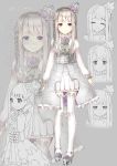  :t ^_^ armor armored_dress belt belt_buckle blush braid buckle character_sheet closed_eyes closed_mouth commentary_request crown facing_viewer flower frilled_skirt frills grey_background grey_footwear hand_up head_tilt high_heels highres long_hair long_sleeves mary_janes mini_crown multiple_views original pleated_skirt puffy_long_sleeves puffy_sleeves purple_eyes purple_flower purple_rose revision rin2008 rose shirt shoes side_braid silver_hair simple_background skirt smile tears thighhighs translation_request underbust v-shaped_eyebrows very_long_hair waist_cape white_legwear white_shirt white_skirt zoom_layer 