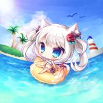  :&lt; animal_ears azur_lane bangs bare_legs barefoot bell big_head bikini bird black_bow blue_eyes blue_sky blush bow cat_ears cat_girl cat_tail chibi closed_mouth cloud cloudy_sky commentary_request day eyebrows_visible_through_hair fisheye flower full_body hair_between_eyes hair_bow hair_flower hair_ornament hair_rings hammann_(azur_lane) hand_up highres island jingle_bell lighthouse long_hair looking_at_viewer ocean outdoors palm_tree red_bow red_flower red_rose rose ryuuka_sane silver_hair sky solo sun sunlight swimsuit tail tail_bell tail_bow tree twintails water white_bikini 