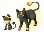  bell bellrun black_cat blonde_hair cat commentary cow_bell creature english_commentary full_body looking_at_viewer no_humans pokemon pokemon_(creature) pokemon_gsc_beta quarbie ringring_(pokemon) smile standing yellow_eyes 