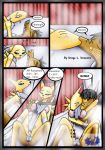  anthro blush breasts chair_position comic digimon dragodraconis dragodraconis_(character) dragon drop erection female from_behind_position kissing male male/female moan nipples penetration penis pussy renamon sex shower watermark 