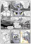  2016 angry anon bald bare_chest blush clothed clothing comic crystal cutie_mark dialogue earth_pony english_text equine female feral friendship_is_magic fur grey_fur grey_hair hair hi_res horse human innuendo limestone_pie_(mlp) male mammal monochrome muscular muscular_male my_little_pony open_mouth pencils_(artist) pony rock text tsundere yellow_eyes 