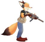  2018 anthro canine clothed clothing disney fox fur gun hi_res holding_object male mammal nick_wilde ranged_weapon simple_background swetpot weapon white_background zootopia 