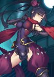  bangs black_gloves black_hair breasts closed_mouth commentary_request crotchless_pants elbow_gloves eyebrows_visible_through_hair fate/grand_order fate_(series) full_moon gloves hand_up head_tilt high_ponytail impossible_clothes impossible_leotard katou_danzou_(fate/grand_order) kuji-in large_breasts leotard long_hair looking_at_viewer moon night night_sky outdoors pants parted_bangs ponytail puffy_pants purple_leotard purple_pants red_scarf ryuinu scarf sky solo v-shaped_eyebrows very_long_hair yellow_eyes 