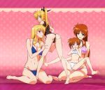  age_difference ass ass_grab barefoot bikini blonde_hair blue_bikini blue_eyes blush bra breasts brown_hair dual_persona fate_testarossa hair_ornament hair_ribbon highres large_breasts leotard lyrical_nanoha mahou_shoujo_lyrical_nanoha mahou_shoujo_lyrical_nanoha_a's mahou_shoujo_lyrical_nanoha_strikers multiple_girls navel ontaros open_mouth panties partially_visible_vulva pink_bikini red_eyes ribbon small_breasts smile spread_legs swimsuit swimwear takamachi_nanoha thigh_grab thong_leotard time_paradox twintails underwear white_bra white_panties 