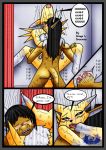  anthro blush breasts butt comic digimon dragodraconis dragodraconis_(character) dragon drop erection female male male/female moan nipples nude penetration penis pussy renamon sex shower stand_and_carry_position standing watermark wet 