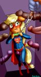  2018 absurd_res anibaruthecat applejack_(mlp) blush chain clothed clothing collar digital_media_(artwork) disembodied_penis earth_pony equine erection female freckles friendship_is_magic glory_hole group hair hi_res horse long_hair male mammal medial_ring my_little_pony open_mouth penis pony solo_focus vein young 