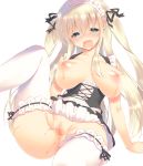  blonde_hair blue_eyes blush breasts censored commentary_request frills highres large_breasts long_hair maid maid_headdress mosaic_censoring mutsuno_hekisa nipples open_mouth original sleeveless solo thighhighs twintails 