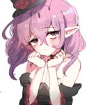  1girl bare_shoulders blush choker commentary_request dress elf eyebrows_visible_through_hair flower hair_between_eyes hat hat_flower highres looking_at_viewer lucid maplestory medium_hair pink_eyes pink_hair pointy_ears pout pouty_lips solo 