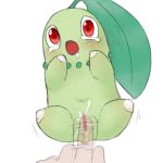  blush chikorita drooling duo female feral fingering flora_fauna hi_res looking_at_viewer lying mammal nintendo open_mouth plant pok&eacute;mon pok&eacute;mon_(species) pussy pussy_juice saliva simple_background solo_focus spread_legs spreading tears video_games youjomodoki 