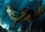  black_hair breasts bubble butt coral duo female flower green_eyes hair lei-lani long_hair male mammal mustelid nude otter pearl_(disambiguation) plant sea smile swimming tide_(sirberus) umpherio underwater water 
