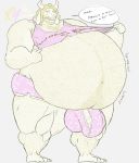  anthro asgore_dreemurr beard belly big_belly blonde_hair blush body_hair boss_monster bulge caprine clothed clothing crown dialogue english_text facial_hair fur goat hair half-erect hi_res hugechesticles hyper hyper_belly male mammal monster musclegut muscular muscular_male navel overweight overweight_male partially_clothed penis royalty simple_background skimpy solo stuffing text torn_clothing undertale video_games weight_gain white_background white_fur 