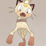  2016 anthro bdsm blush bondage bound feline female hands_behind_back hi_res mammal meowth navel nintendo open_mouth pok&eacute;mon pok&eacute;mon_(species) pussy simple_background solo sweat video_games youjomodoki 