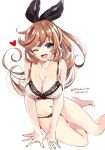  218 2018 ;d aqua_eyes breasts brown_hair clarisse_(granblue_fantasy) cleavage commentary_request granblue_fantasy green_eyes hair_ribbon june long_hair looking_at_viewer navel one_eye_closed open_mouth orange_hair ponytail ribbon smile underwear 