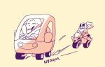  alternate_universe animated_skeleton bandanna bone car clothing duo gloves hoodie inside_car low_res min-play_(artist) motorcycle pants papyrus_(undertale) sans_(undertale) shirt skeleton text undead underswap undertale vehicle video_games watermark white_eyes 