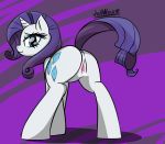  2014 anus blue_eyes butt cum cutie_mark equine eyeshadow female feral friendship_is_magic fur hair horn jetwave looking_at_viewer makeup mammal my_little_pony presenting presenting_hindquarters purple_hair pussy rarity_(mlp) smile solo standing unicorn white_fur 