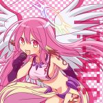 :d angel_wings breasts character_name crop_top cross feathered_wings gloves gradient_eyes halo highres jibril_(no_game_no_life) large_breasts long_hair looking_at_viewer low_wings magic_circle microphone midriff multicolored multicolored_eyes music navel no_game_no_life open_mouth pink_hair red_eyes sideboob singing smile solo stomach symbol-shaped_pupils tattoo very_long_hair white_wings wing_ears wings yellow_eyes yuiti43 
