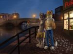  anthro bridge canine city dessert dog food ice_cream lemurlemurovich mammal night river walking 