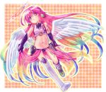  :o angel_wings commentary crop_top cross feathered_wings gloves gradient_hair halo highres jibril_(no_game_no_life) long_hair low_wings magic_circle midriff mismatched_legwear multicolored_hair navel no_game_no_life open_mouth pastel_colors pink_hair shoes single_shoe solo stomach symbol-shaped_pupils tattoo very_long_hair white_wings wing_ears wings yellow_eyes younger yuiti43 