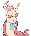  animal_humanoid belly_dancer big_breasts breasts clothed clothing female hi_res humanoid lamia lewdsona monster_girl_(genre) navel navel_piercing piercing pointy_ears reptile scalie skimpy slightly_chubby smile snake solo veil 