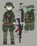  ak-104 amber_eyes camouflage chest_rig dutchko gloves green_hair grenade_launcher gun hat lita_(dutchko) military_uniform rifle russia 