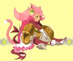  1girl animal_ears bells boots cat_ears fang gloves green_eyes high_heels mad_mew_mew magical_girl pink_hair staff tail undertale white_gloves white_shoes 