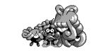  commentary creature english_commentary evolution full_body greyscale happy heart ioxodonta jaranra monja monochrome no_humans pixel_art pokemon pokemon_(creature) pokemon_gsc_beta simple_background tangela white_background 