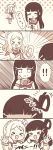  &gt;_&lt; 0_0 2girls 5koma :3 :d :t =_= absurdres blush braid chewing comic crown_braid detached_hair double-breasted eating emphasis_lines hair_ornament hair_rings hairclip hand_on_own_stomach highres holding holding_hair hungry kurosawa_dia long_hair long_sleeves love_live! love_live!_sunshine!! mole mole_under_mouth monochrome multiple_girls neckerchief notice_lines ohara_mari ok_sign open_mouth pipette1223 pleated_skirt school_uniform sepia serafuku skirt smile stomach_growling tears translation_request uranohoshi_school_uniform v-shaped_eyebrows xd 