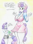 2018 5_fingers anthro anthrofied big_breasts breast_envy breast_size_difference breasts cleavage clothed clothing collarbone dialogue dragon english_text equine eyebrows eyelashes eyeshadow female flicker-show friendship_is_magic green_eyes hair horn huge_breasts makeup male mammal multicolored_hair my_little_pony nipple_bulge pink_hair purple_hair rarity_(mlp) sibling sisters skirt spike_(mlp) sweetie_belle_(mlp) text two_tone_hair unicorn 
