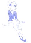  2018 5_fingers alternate_costume anthro breasts cartoon_network cat cerebropodrido cleavage clothed clothing digital_media_(artwork) feline female hi_res jeans looking_at_viewer mammal mature_female monochrome nicole_watterson pants sitting small_breasts the_amazing_world_of_gumball whiskers 