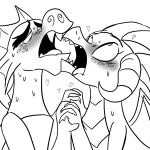  &lt;3 ahegao anthro black_and_white blush dragon duo eyebrows female friendship_is_magic garble_(mlp) hand_holding hi_res horn kl0ndike looking_pleasured male membranous_wings monochrome my_little_pony open_mouth princess_ember_(mlp) sweat tongue tongue_out wings 