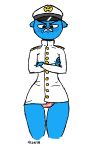  2018 alternate_costume anthro blue_fur blush bottomless breasts cartoon_network cat clothed clothing crossed_arms digital_media_(artwork) feline female frown fur looking_at_viewer mammal mature_female military_uniform nicole_watterson panties peaked_cap solo standing the_amazing_world_of_gumball theopt1onal thigh_gap underwear uniform 
