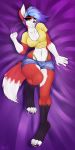  2018 alex(nbp) anthro bed bed_sheet bedding bedroom_eyes breasts canine clothed clothing digital_media_(artwork) female fox half-closed_eyes hi_res holding_sheets looking_at_viewer lying mammal nightmarebearpuff on_back panties seductive shirt shorts signature smile solo thick_thighs underwear voluptuous wide_hips 