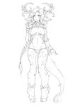  animal_ears antlers barbariank braid breasts eyebrows_visible_through_hair full_body greyscale highres hooves large_breasts long_hair looking_at_viewer monochrome monster_girl monster_girl_encyclopedia navel older panties parted_lips pelvic_curtain pigeon-toed simple_background solo standing tail underwear very_long_hair wendigo_(monster_girl_encyclopedia) white_background 