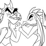  anger_vein angry anthro black_and_white dragon duo eyebrows female fight friendship_is_magic garble_(mlp) hi_res horn kl0ndike male membranous_wings monochrome my_little_pony princess_ember_(mlp) wings 