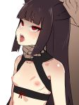  1girl absurdres ahegao animal_ears asphyxiation azur_lane bdsm breasts brown_hair drooling fangs hetero highres long_hair nagato_(azur_lane) nagato_(azur_lane)_(old_design) nezuko nipples nude open_mouth red_eyes red_ribbon ribbon rolling_eyes ryona saliva small_breasts solo_focus strangling tongue tongue_out tsurime 