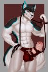  anthro big_penis bondage_gear canine clothing erection humanoid_penis leash looking_at_viewer male mammal muscular muscular_male penis smallcoffemaniac smile solo uncut underwear 