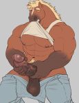  2018 5_fingers abs adios anthro areola balls biceps big_penis blonde_hair brown_balls brown_eyes brown_penis brown_skin clenched_teeth clothed clothing equine front_view grey_background hair hand_on_penis hi_res horse huge_penis humanoid_hands humanoid_penis male mammal manly masturbation medial_ring multicolored_penis muscular muscular_male navel nipples one_eye_closed pants pants_down partially_clothed pecs penile_masturbation penis pink_nipples pink_penis pubes raised_shirt shirt simple_background solo spread_legs spreading standing stroking tank_top teeth thick_penis thick_thighs triceps two_tone_penis vein veiny_penis 