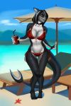  alyanah anthro beach beverage bra breasts clothing collar female fish marine outside seaside shark smallcoffemaniac smile solo standing underwear wide_hips 