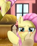  2016 anus barn blush butt cum cum_on_face cutie_mark disembodied_hand disembodied_penis duo equine erection female feral fluttershy_(mlp) friendship_is_magic fur green_eyes hair hay hi_res horse inside looking_at_viewer male mammal my_little_pony penis pink_hair pony pussy shutterflyeqd solo_focus window yellow_fur 