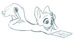  2018 anthro blue_and_white butt canine cheek_tuft crossed_arms disney drawing female fox fuel_(artist) holding_object lying mammal monochrome nude on_front paper pawpads simple_background skye_(zootopia) solo tuft white_background zootopia 