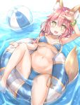  animal_ear_fluff animal_ears bikini blue_bikini breasts collarbone fang fate/grand_order fate_(series) fox_ears fox_tail highres innertube keiran_(ryo170) large_breasts looking_at_viewer md5_mismatch navel open_mouth pink_hair pixiv_fate/grand_order_contest_2 side-tie_bikini solo swimsuit tail tamamo_(fate)_(all) tamamo_no_mae_(swimsuit_lancer)_(fate) water yellow_eyes 